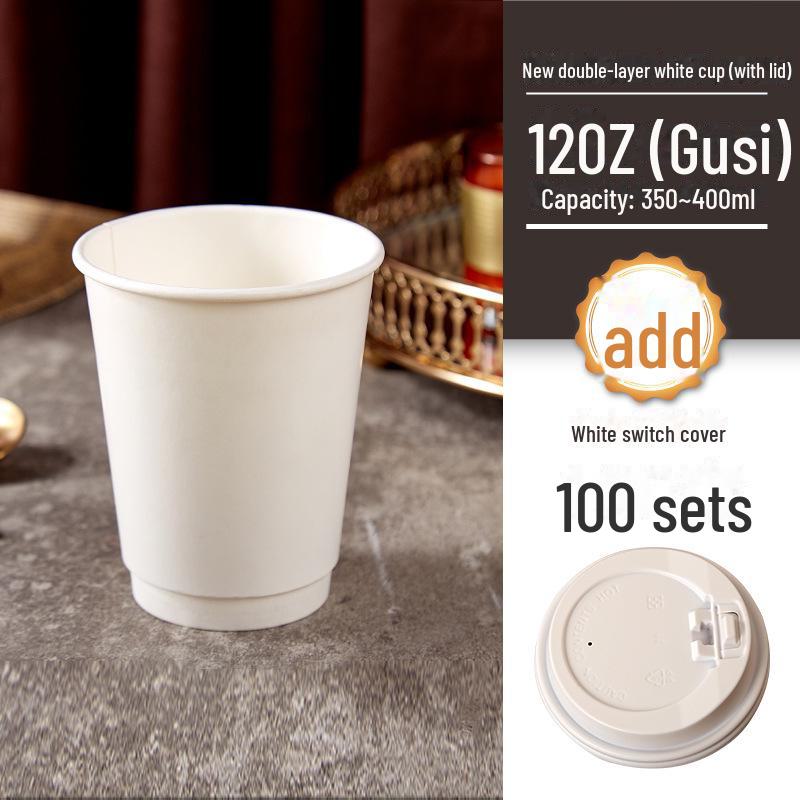 360ml Double-Layer White/Kraft Paper Cup for Hot Coffee & Milk Tea - Disposable 12oz Eco-Friendly Takeaway Cup