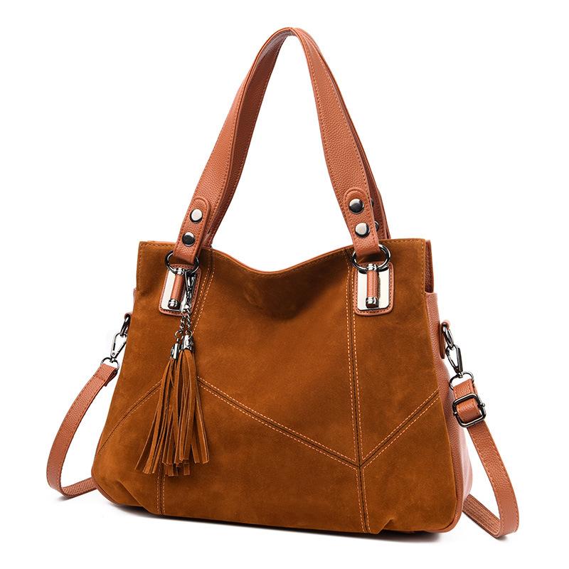 New retro big bag fashionable splicing PU fringed portable shoulder large capacity messenger commuter women's bag