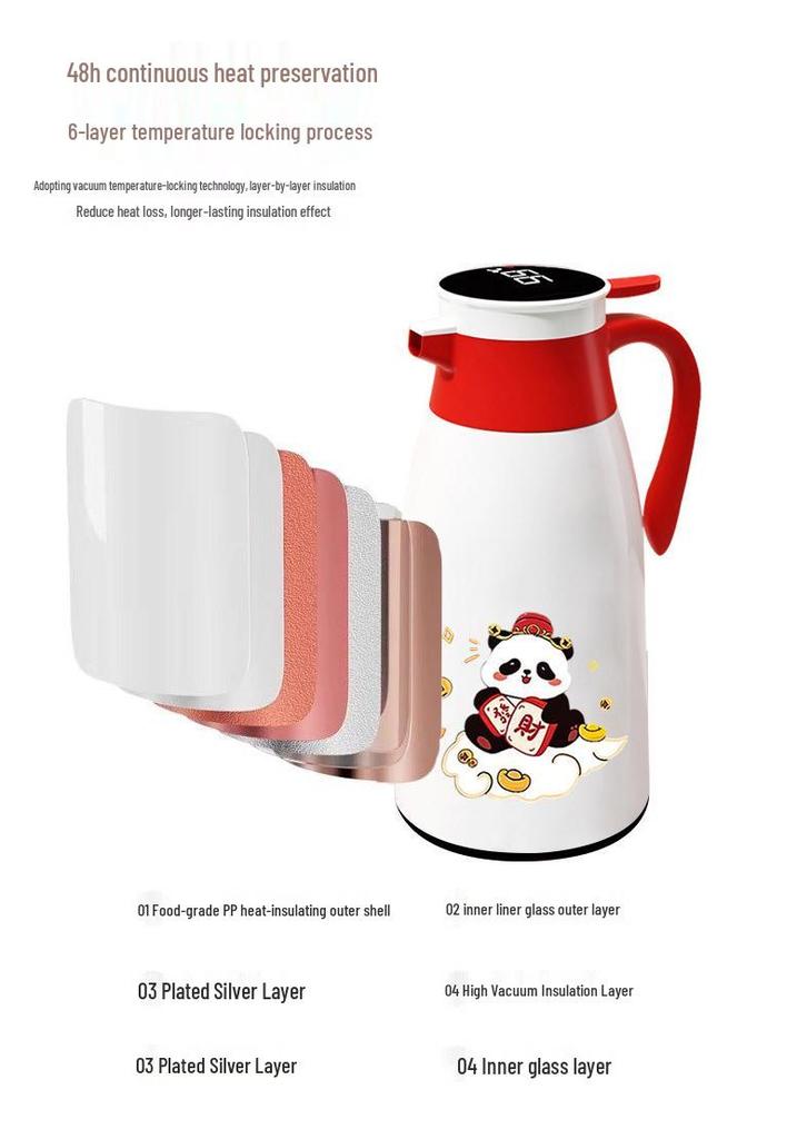 Large Capacity Insulated Thermos Flask with Glass Liner, 7-Hour Heat Preservation, Boiling Water Warming Pot, Hot Water Bottle for Home Use.