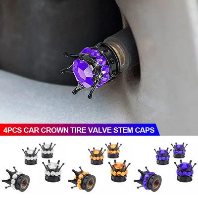 4Pcs Car Crown Tire Valve Stem Caps with Bling Crystal Rhinestone Chrome Crown Vehicle Tire Caps Covers Accesorios