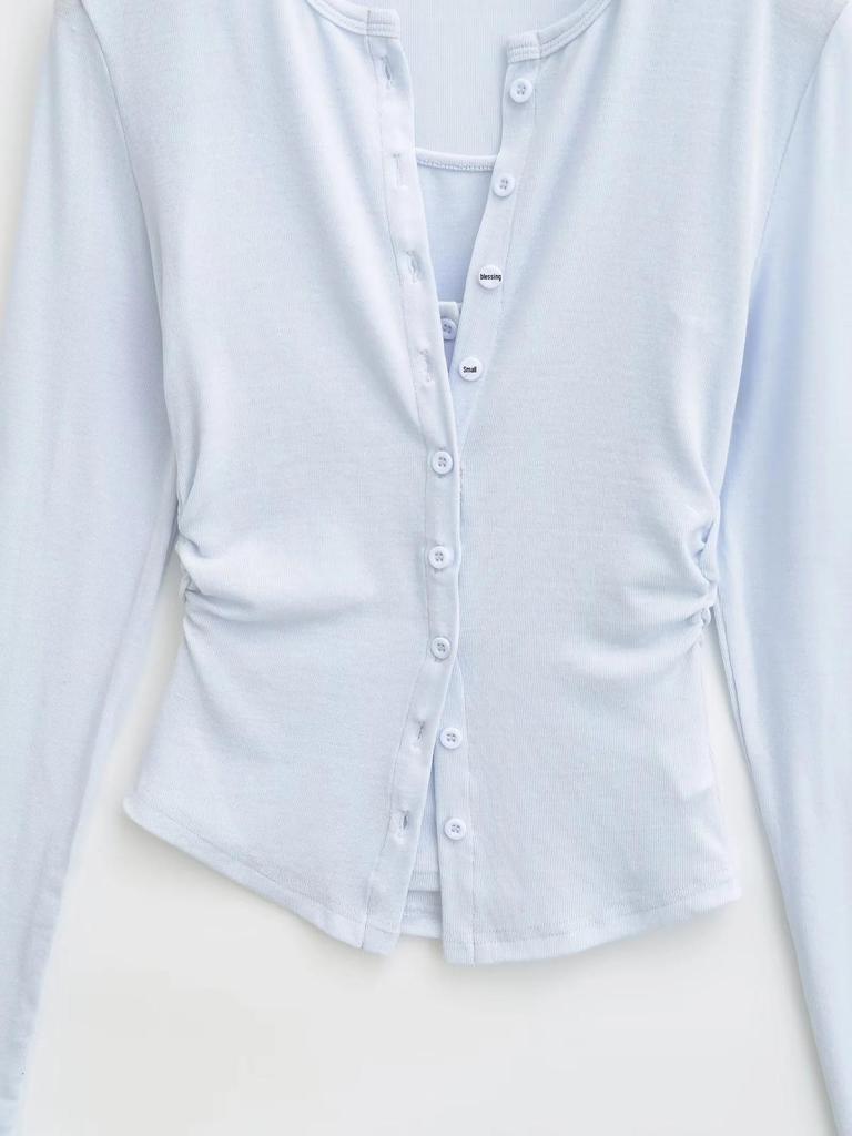 American Style Women's Waist-Cinched Button-Down Cardigan Vest and T-Shirt Two-Piece Set