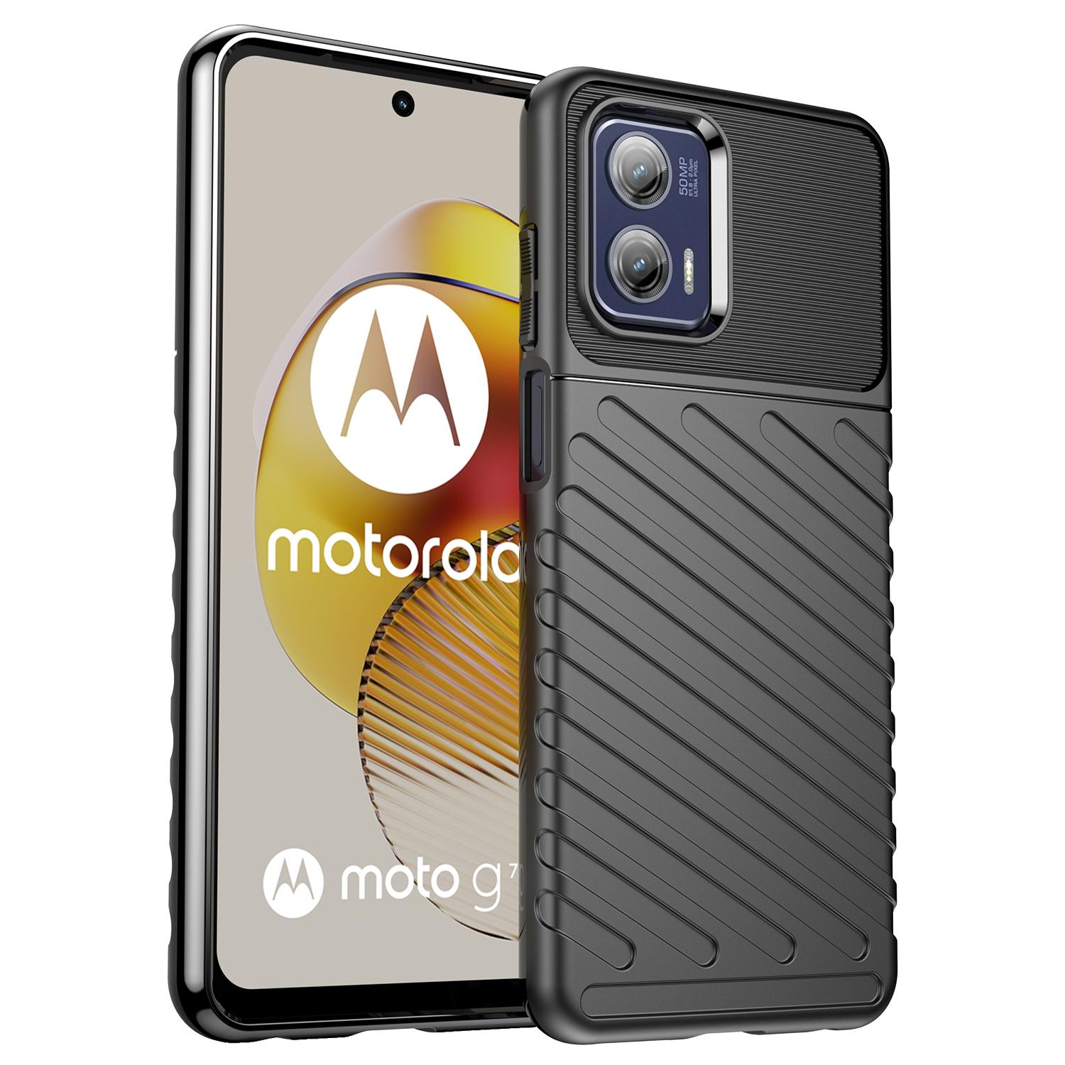 

Противоударный чехол для телефона Motorola Moto G73 5G серии Thunder из ТПУ, утолщенный, с твиловой текстурой Black