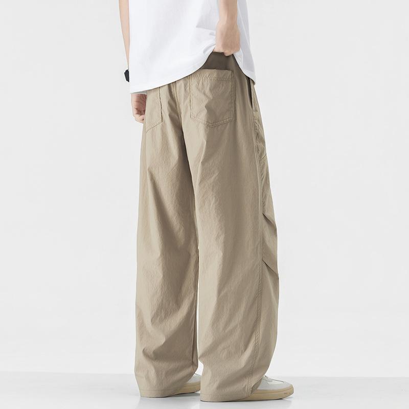 American Trendy Brand Paratrooper Pants Style Elastic Waist Casual Pants Men's Trend Loose Straight Wide Legs Drape Long Pants