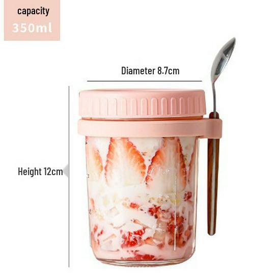 Pamela Style Glass Yogurt & Overnight Oats Cup with Lid and Spoon 350ml яркий розовый