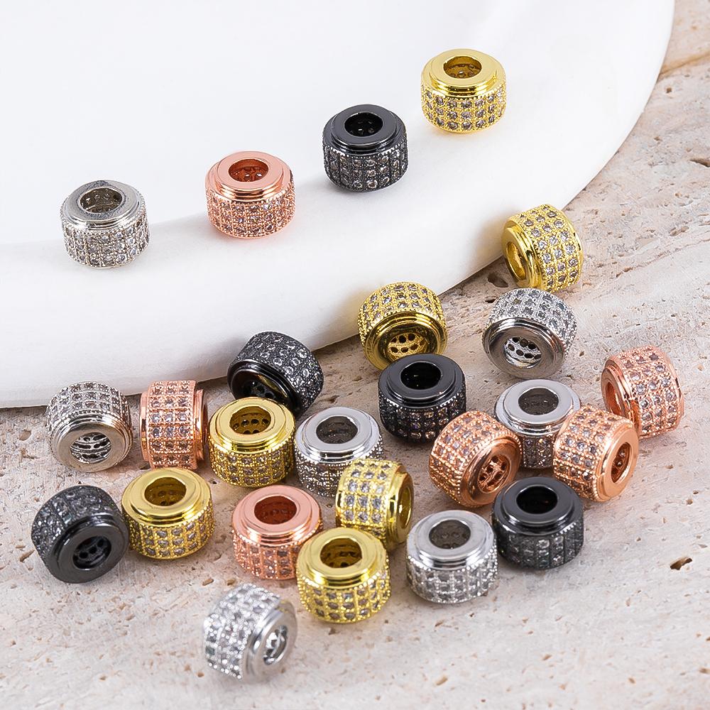 5Pcs 6.5x9mm Cylindrical Spacers Bead DIY Jewelry Making Large Hole Wheel Beads Necklace Bracelet Paved Zircon Brass Accessories