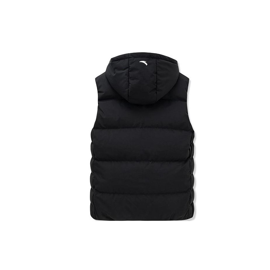 Anta Training Series Solid Color Hooded Zipper Thick Warm Down Vest Women Vests Black 162247930-2
