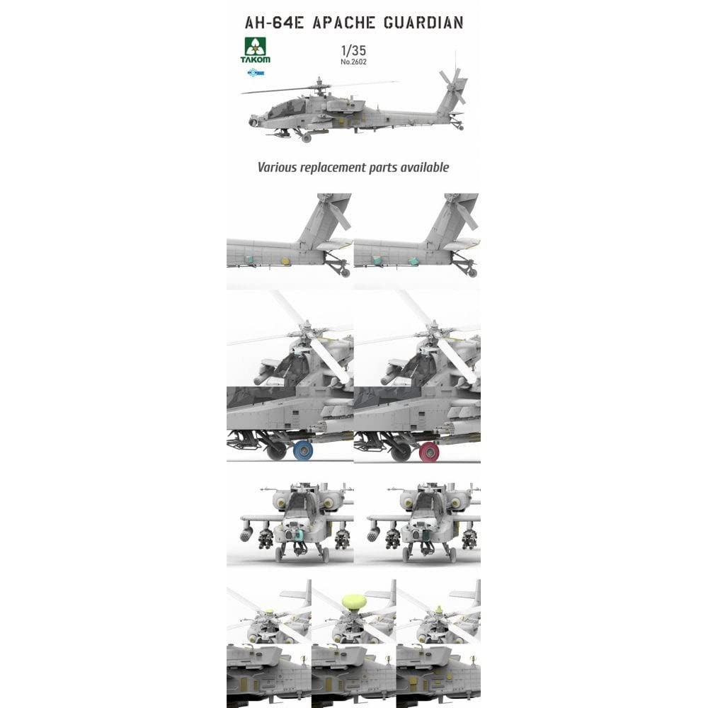 Takom Scale US Army Apache Guardian Attack Helicopter Plastic Model Molded Color 1/35 AH-64E Kit, TKO2602,