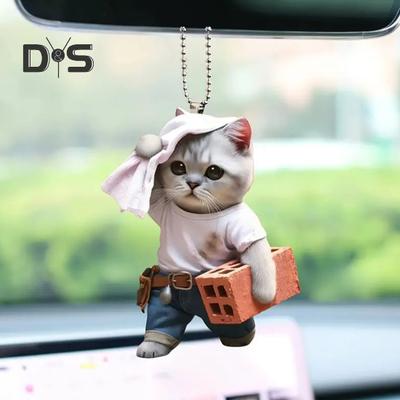 Cat Pendant Car Ornament Hanging Realistic Animal Cat Rearview Mirror Hanging Decor Acrylic Car Charm Party Festival Gift for Car Lovers