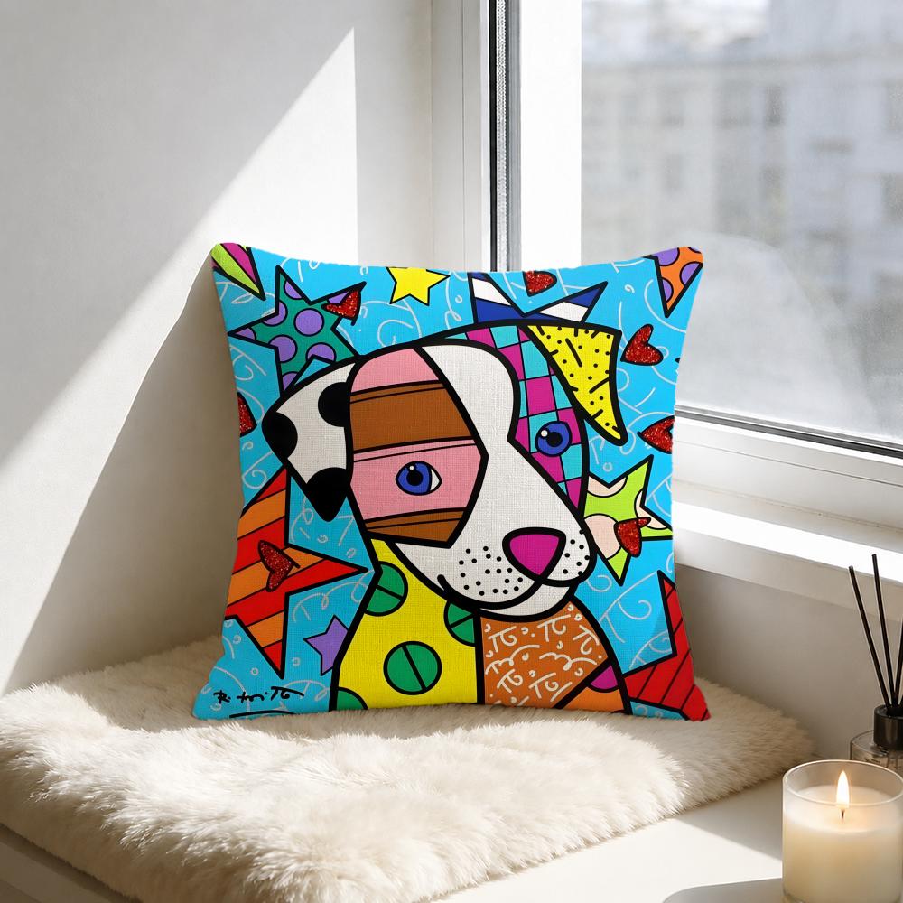 Artist Romero Britto Cushion Cover Natural Linen Pillowcase Set AllinOne Decor for Sofa Bedroom Chair