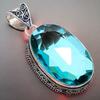 Aqua Apatite Gemstone Handmade 925 Sterling Silver Jewelry Pendant 2.17" AH-832