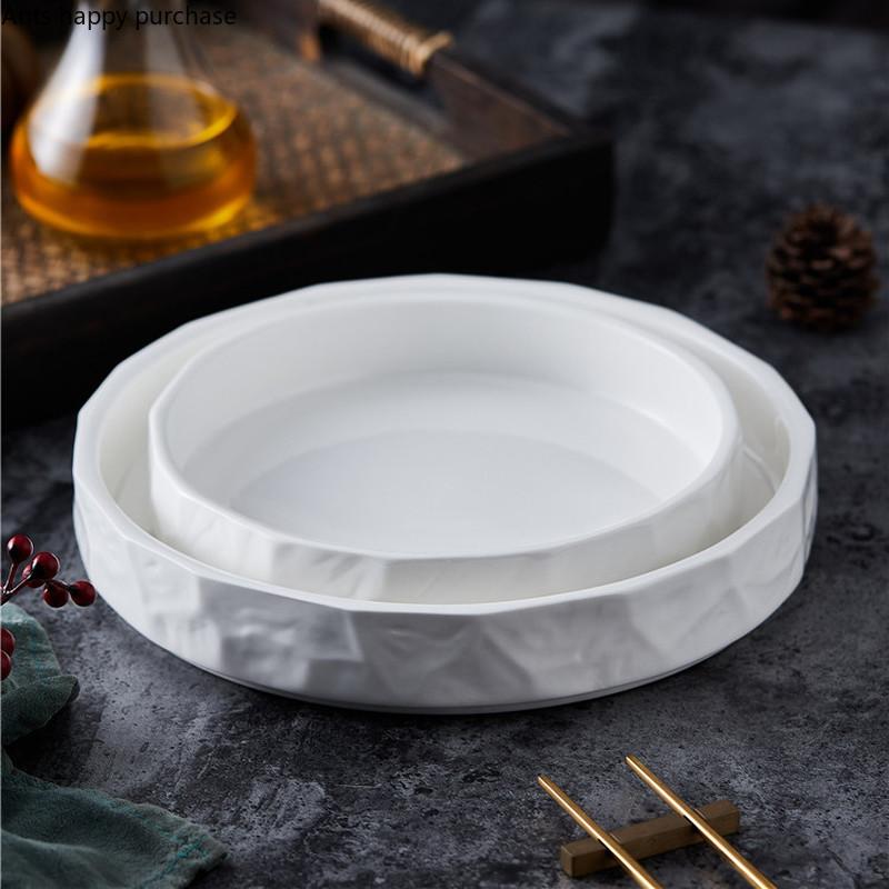 Round White Ceramic Plate Dinner Plate Western Dishes Steak Plates Fruit Salad Bowl Soup Plates Dessert Bowl Cake Pan Tableware