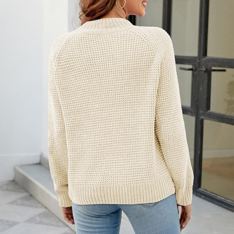 Women Casual Knitted Sweater Loose Pullover Half Turtleneck Long Sleeved Solid Color Fashion Top