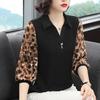 Women Spring Summer Turn-down Collar Elegant Shirts Casual Plus Size Patchwork Chiffon Tops