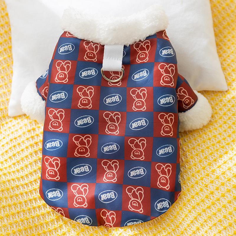 

Bear plaid print puppy dog cotton-padded coat autumn and winter medium and small dog warm cat biped jacket pet clothes M (recommended weight 5-4kg)