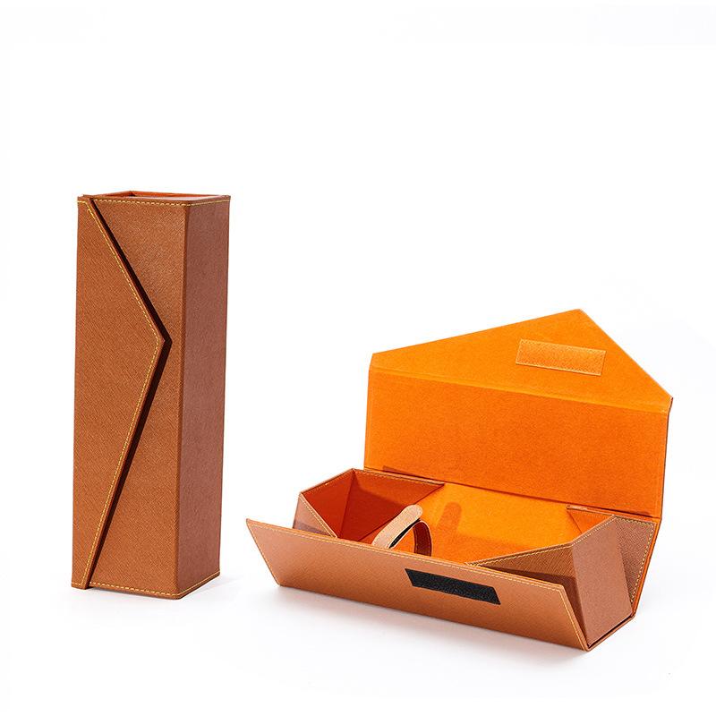 1PC Red Wine Leather Box Empty Box Portable Wine Gift Box Packing Folding Vintage Pu Gift Box Simplicity Wine Presentation Box