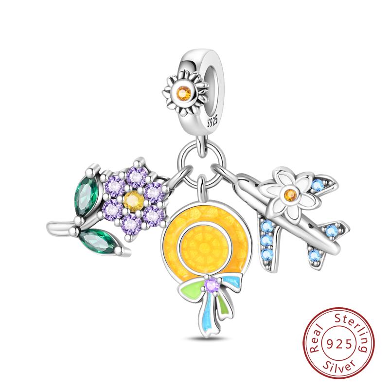 

New 925 Silver Charm Airplane Camera Suitcase Love Travel Life DIY Beads Fit Charms Bracelet Jewelry