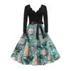 Women's Fashion Elegant Autmn and Winter Long Sleeve V-Neck Christmas Print Dress