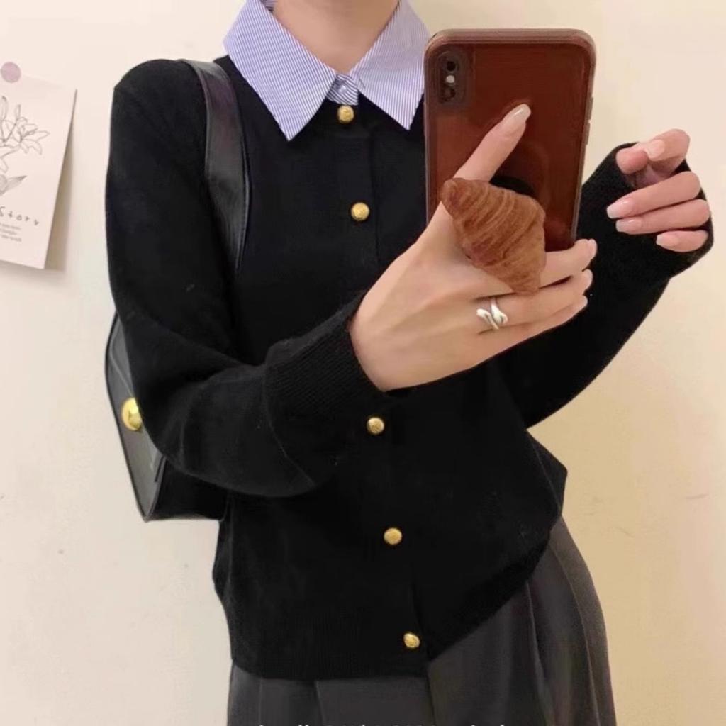 Høst Cardigan Dame Basic Gensere Kåpe Topper Dame Knapper Strikket Ensfarget Hvit T-skjorte