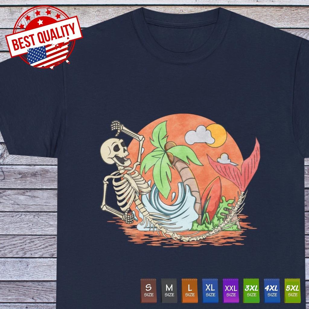 Vintage Old School Skull Mermaid T Shirt, Marine Beach Tattoo Clothing