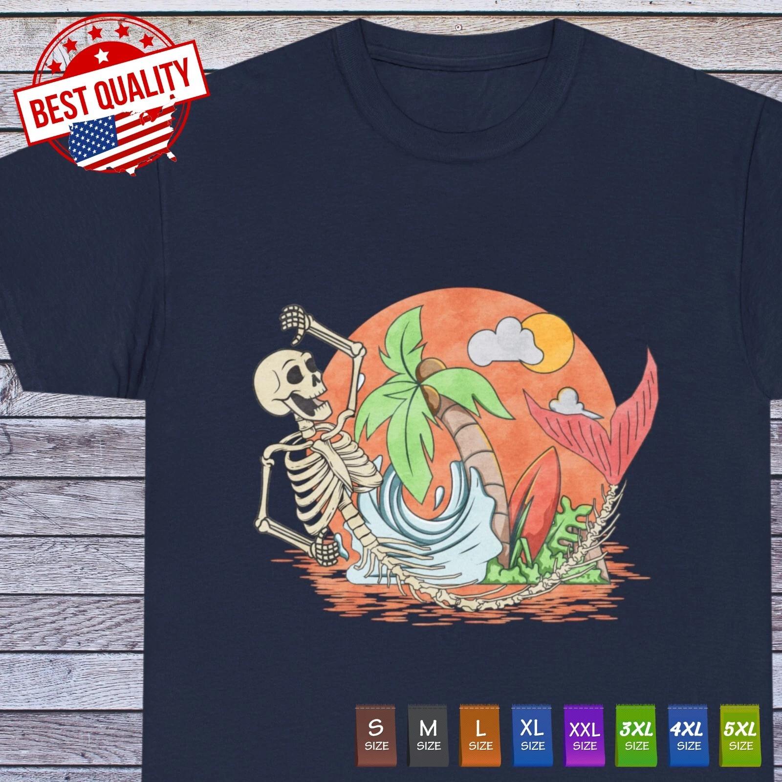 Vintage Old School Skull Mermaid T Shirt, Marine Beach Tattoo Clothing 2XL