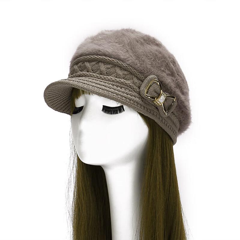 

ZHENYUEQI Women s Winter Plush Knit Hat with Crystal Bow One Size