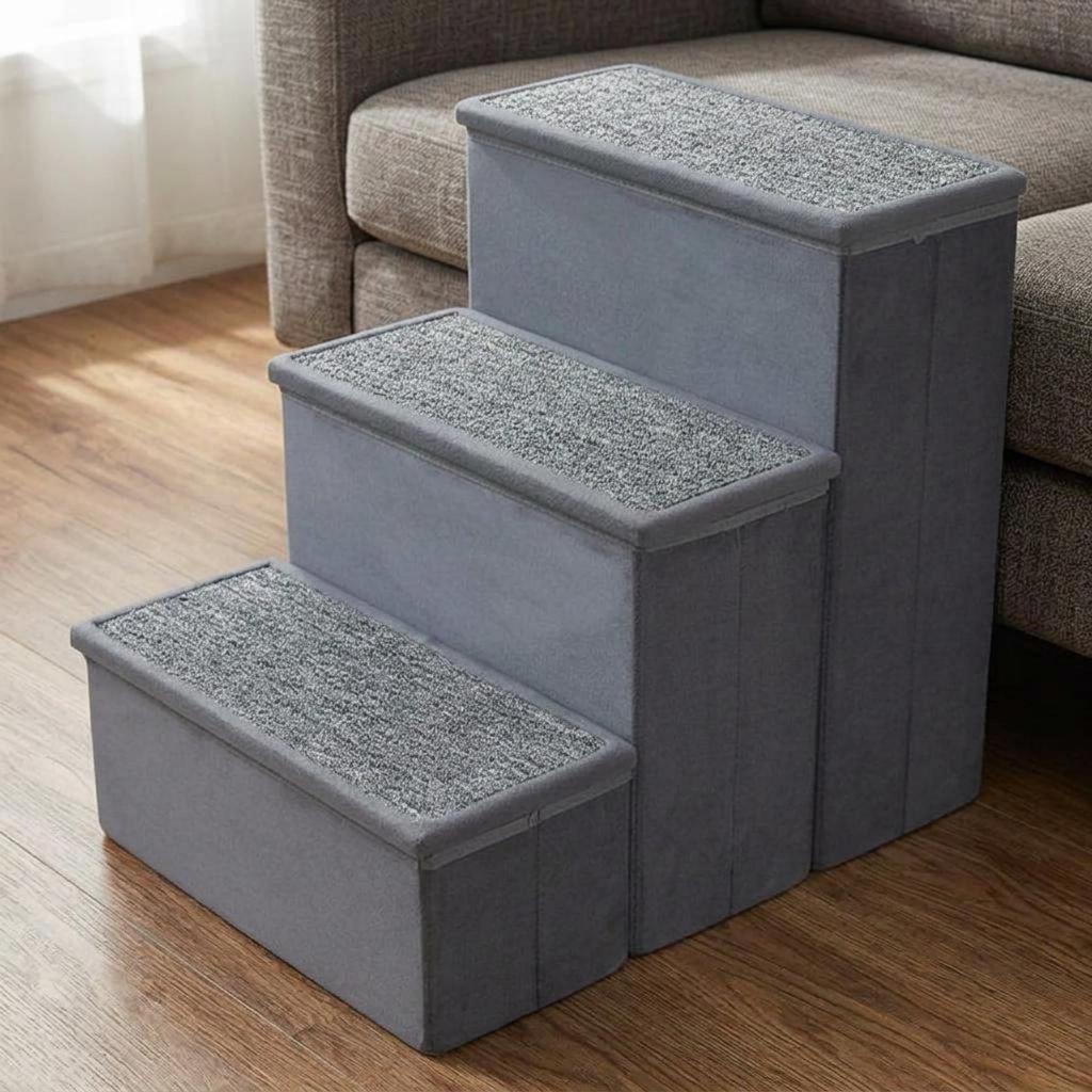 3 Pieces Foldable Pet Stairs Non-Slip Feline Dog Step Stool 2-in-1 for Home