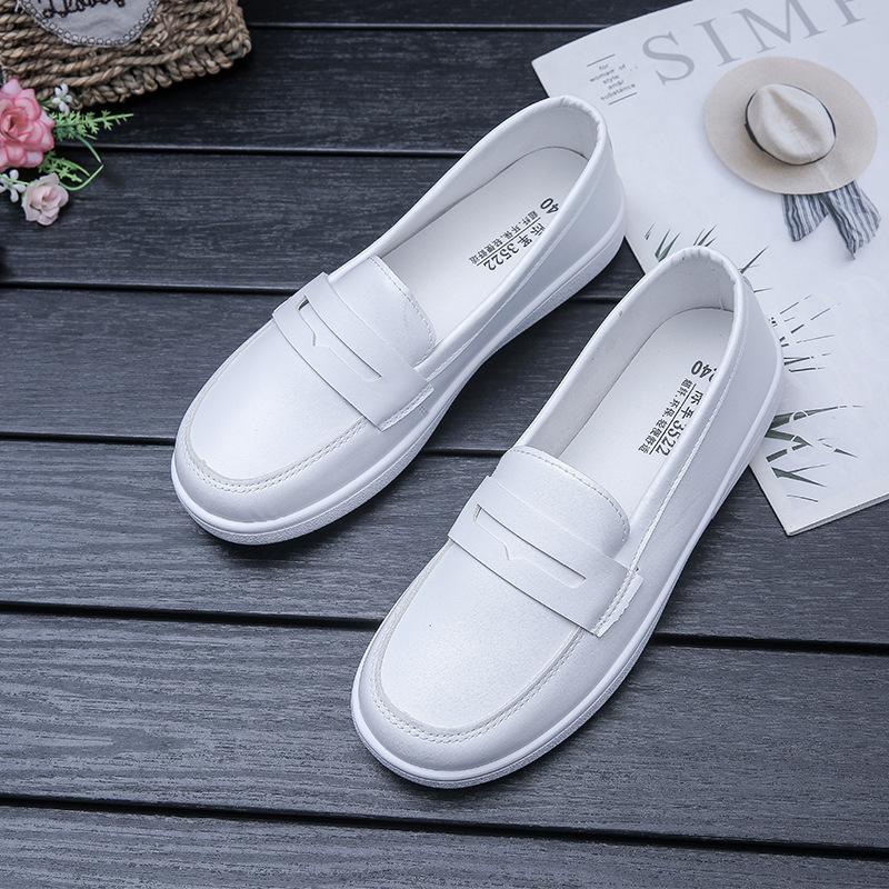 Nurse shoes women's one-word white wedge heel soft sole 2 new little white shoes old Beijing cloth shoes flat sole