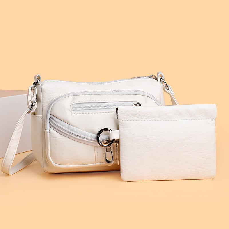 New Shoulder Messenger Bag Soft Leather Small Square Bag Multi-function Multi-compartment Medium Backpack Women's Bag Mobile Phone