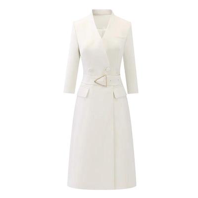 Teluoman Damen Apricot Beige Professionelles A-Linien Anzugkleid