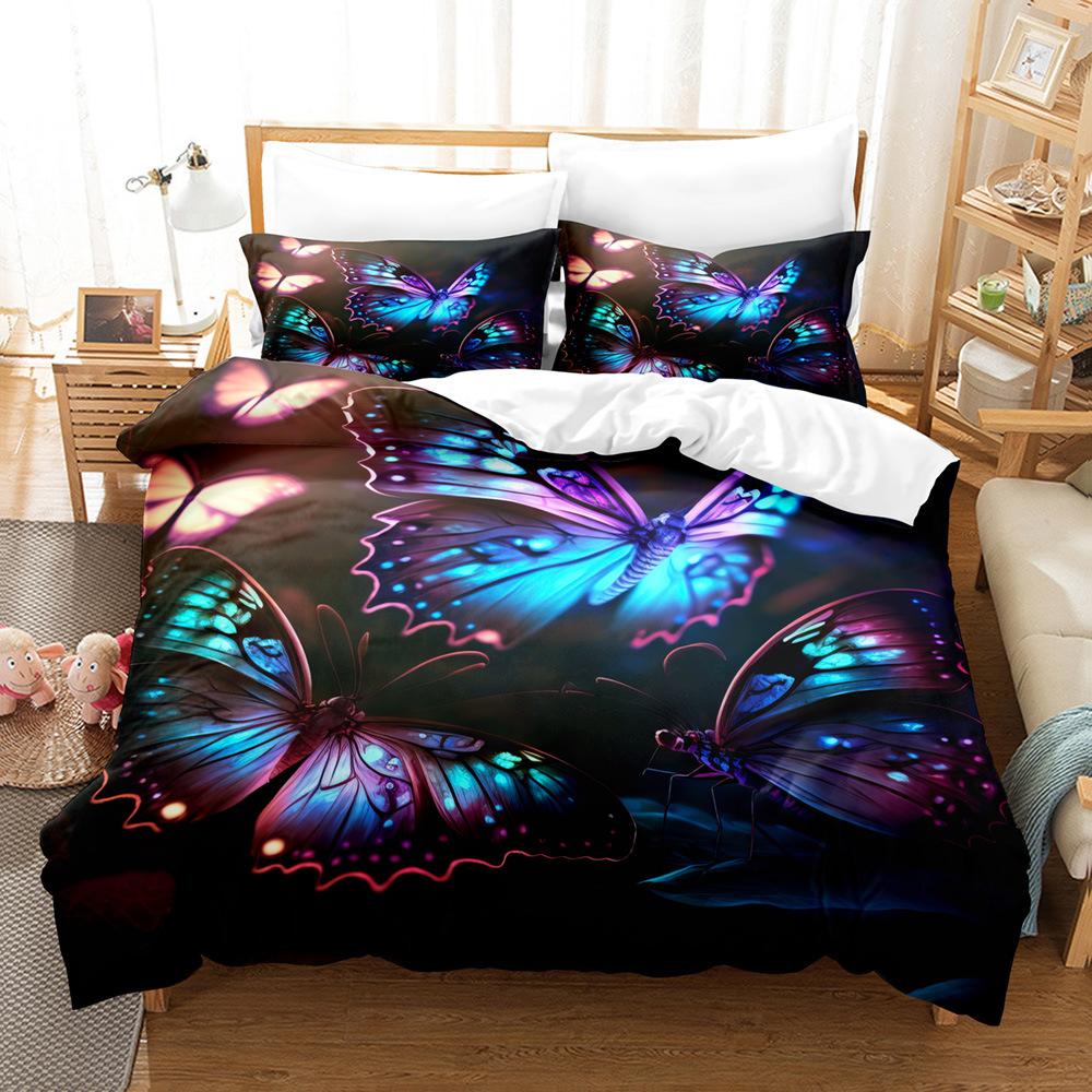 Bed Three-Piece Butterfly Flower Quilt Cover 3D Digital Printing Kit