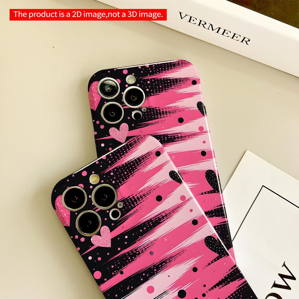 Pink Black Heart Brushstroke Phone Case All inclusive film hard phone case, compatible with iPhone 18 Pro Max 17 16 15 14 13 12 11