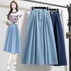 Plus Size Denim Skirt Women Summer Style High Waist A Line Pleated Long Jean Skirt Casual Women Maxi Skirt
