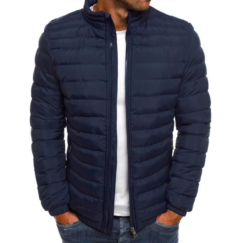 

Men s Stand Collar Lightweight Puffer Jacket Royal Blue Warm Winter Quilted Coat L темно-синього кольору