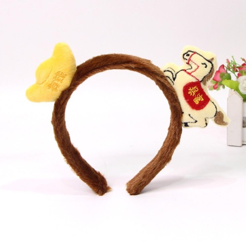 Red Cartoon Horse Hair Hoop Exquisite New Year Mascot Headband Cute Pony Headpiece  Celebration