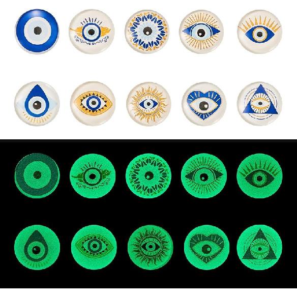 Pandahall 60Pcs Evil Eye Glass Cabochons - 12mm Half Round Flatback Dome Lucky Eye Cameo Gem Cover Beads for Pendant Props Photo Jewelry Making