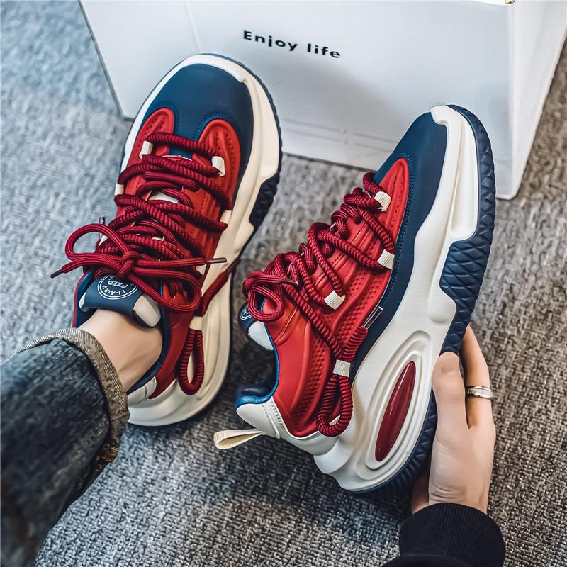 Autumn Winter Men's Thick-soled Heightening Student Leather Casual Sports Shoes Versatile Air-cushion Shoes
