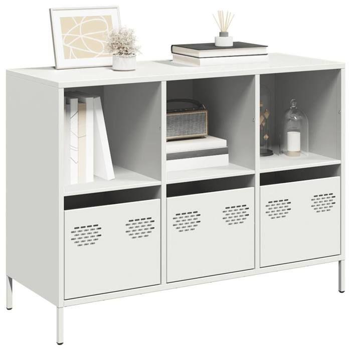 VidaXL Buffet blanc 101,5x39x73,5 cm acier laminé à froid, meuble de rangement, meuble de rangement de cuisine, meuble de 851369