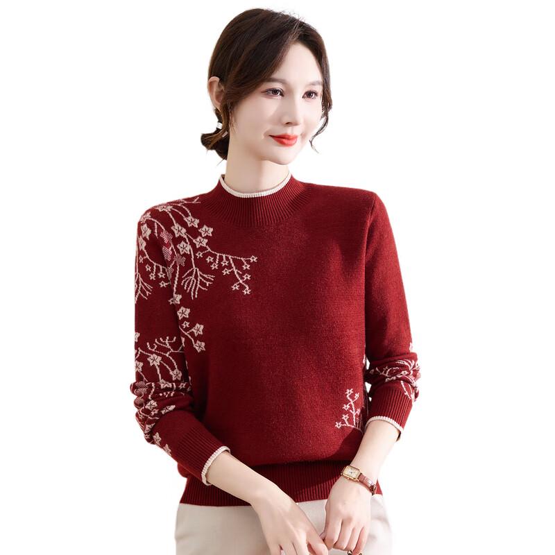 Fengxiao Mama Mid-Aged Women's Floral Thermal Knit Pullover