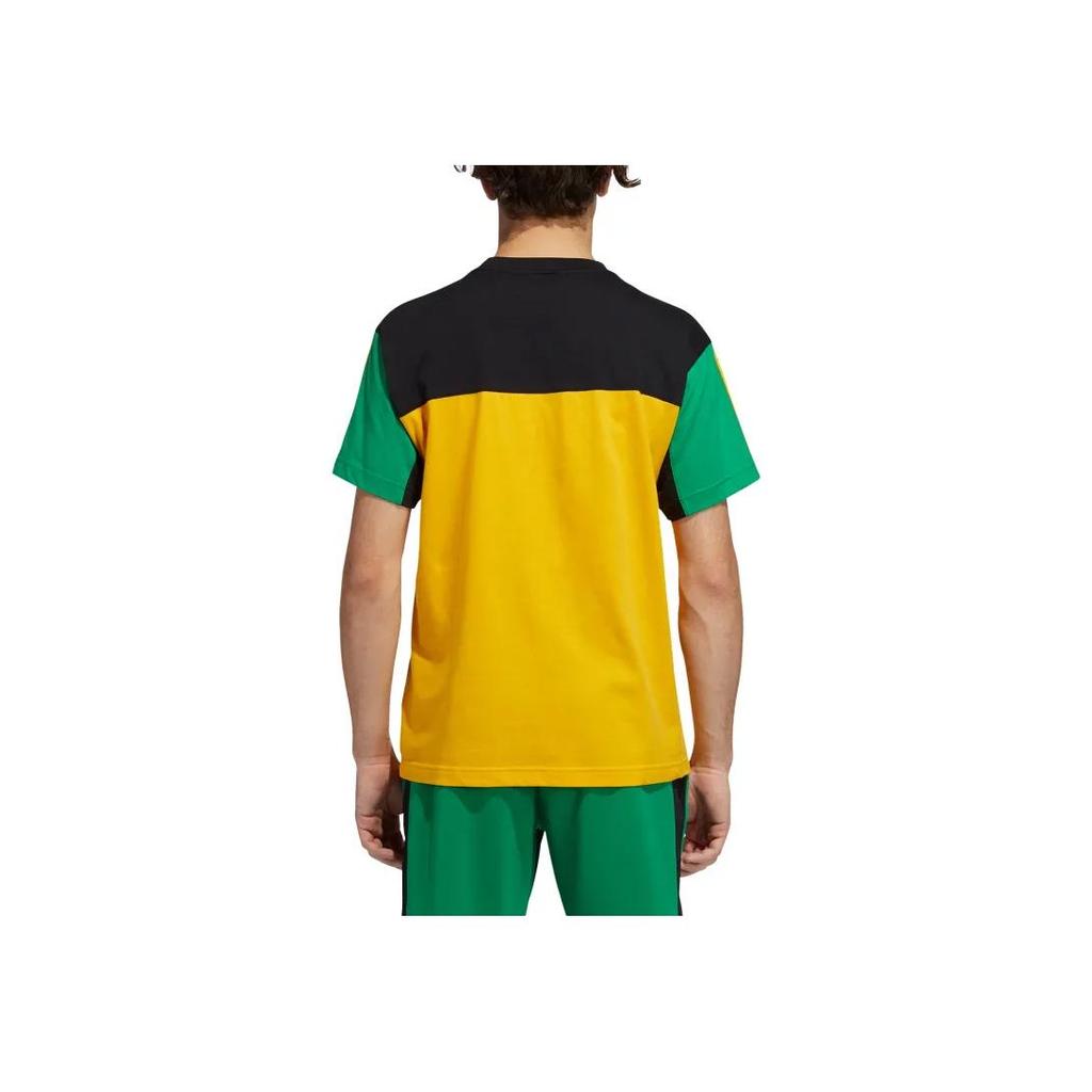 Adidas Originals Color Block Striped Crew Neck Short Sleeve T-Shirt, Unisex Casual Daily Tops Vibrant Gold GD2084