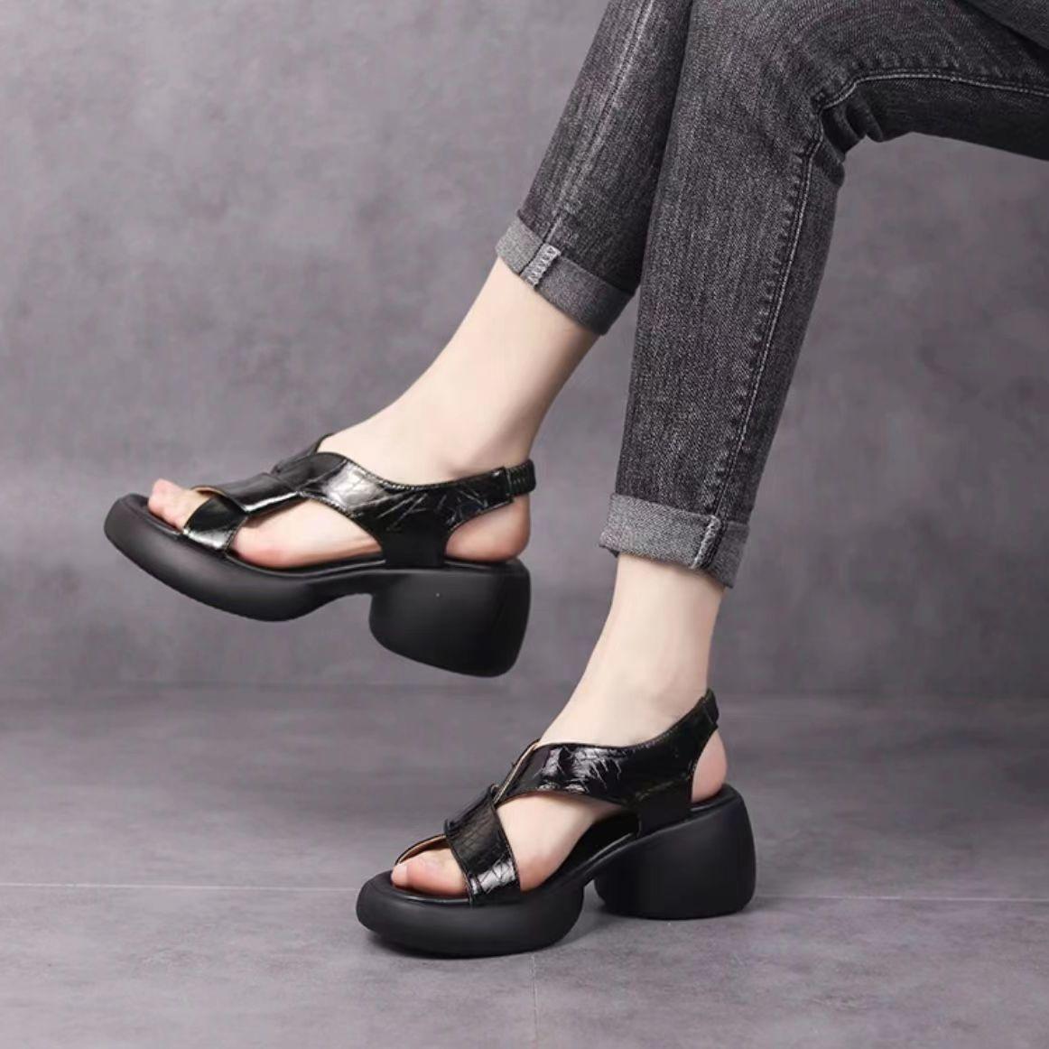 

Женские кожаные сандалии на платформе Muffin 40 чёрный