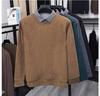 Men's Winter 2025 Faux Two-Piece Fleece-Lined Sweatshirt, Solid Color, Turn-Down Collar, Thick and Warm Long-Sleeve.
