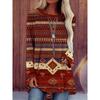 Women's Ethnic-Style Top Vintage Print, Long Sleeve, V Neck, Button Front Blouse