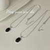 S925 Sterling Silver Black Agate Oval Necklace for Women: High-End, Simple Design with Snake Bone Chain