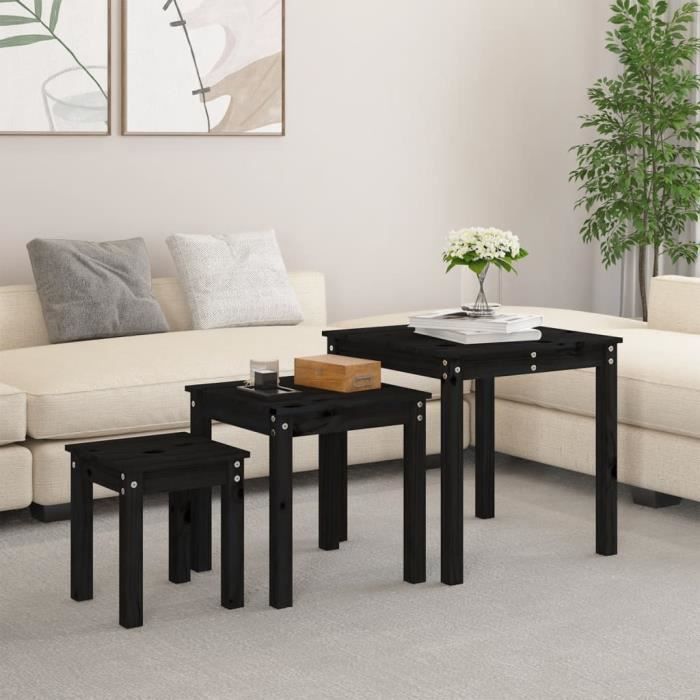 VidaXL Tables gigognes 3 pcs Noir Bois de pin massif 824977