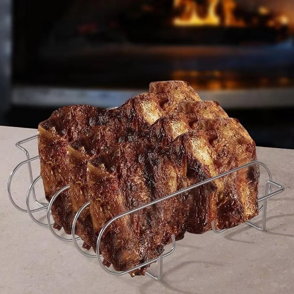 Extra Long BBQ Rib Racks Carbon Steel Grilling Stand Multi-Purpose Ribs Grill  Barbecue Cooking