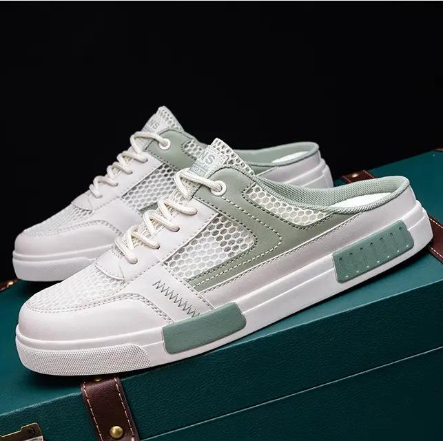 Half Slippers Men's Summer Breathable Hollow Mesh Lazy One Pedal Heelless Office Large Size Bag Head Slippers