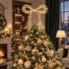 Reusable Holiday Tree Topper Iron Bow Christmas Topper, Gold Rhinestone Hollow-Cut Metal Party Scene Decoration Ornament with Spiral Base, Elegant