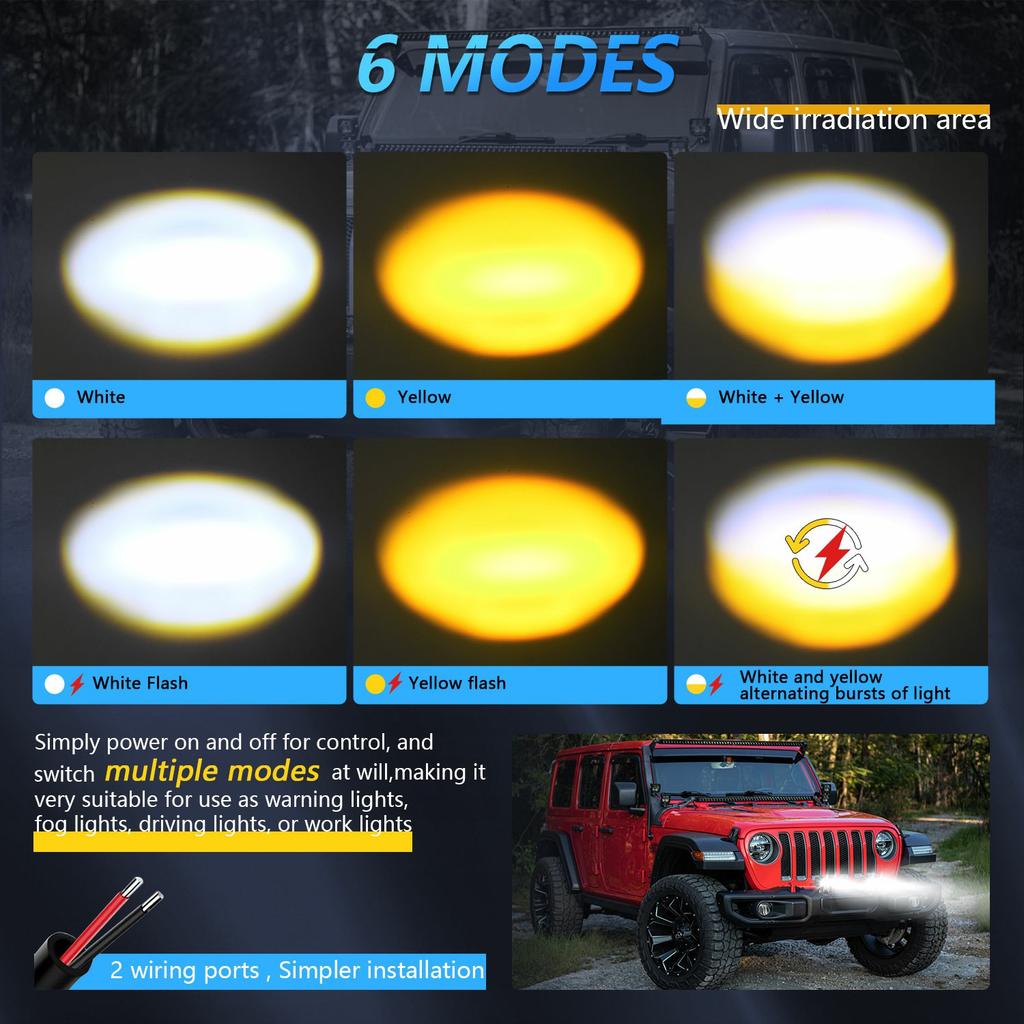 2Pcs Motorcycle LED Spotlight Long Focus Dual Lens High Brightness Off Road IP68 Waterproof Strobe Light