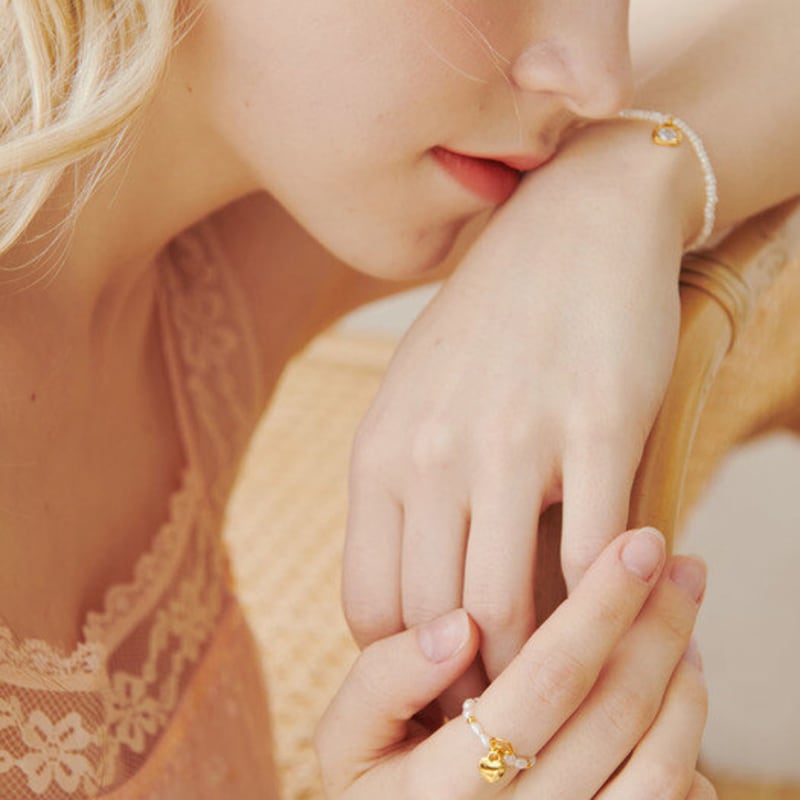 VINTAGEPINK 2Way Layered Freshwater Pearl Heart Bead Ring