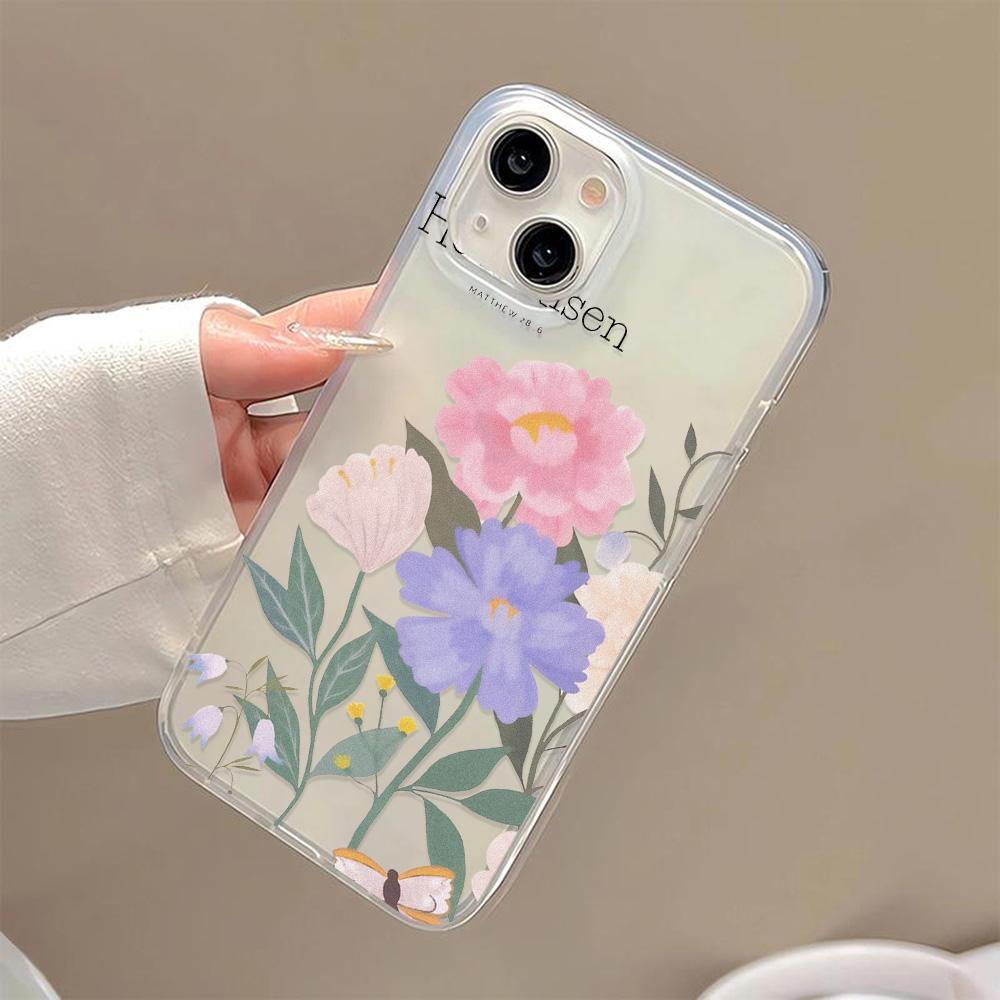 Handyhüllen für iPhone 11 13 15 Pro Max 12 14 Pro Max Hülle iPhone 16 15 Plus 13 Pro 12 Frosted Texture Painted Cartoon Flowers
